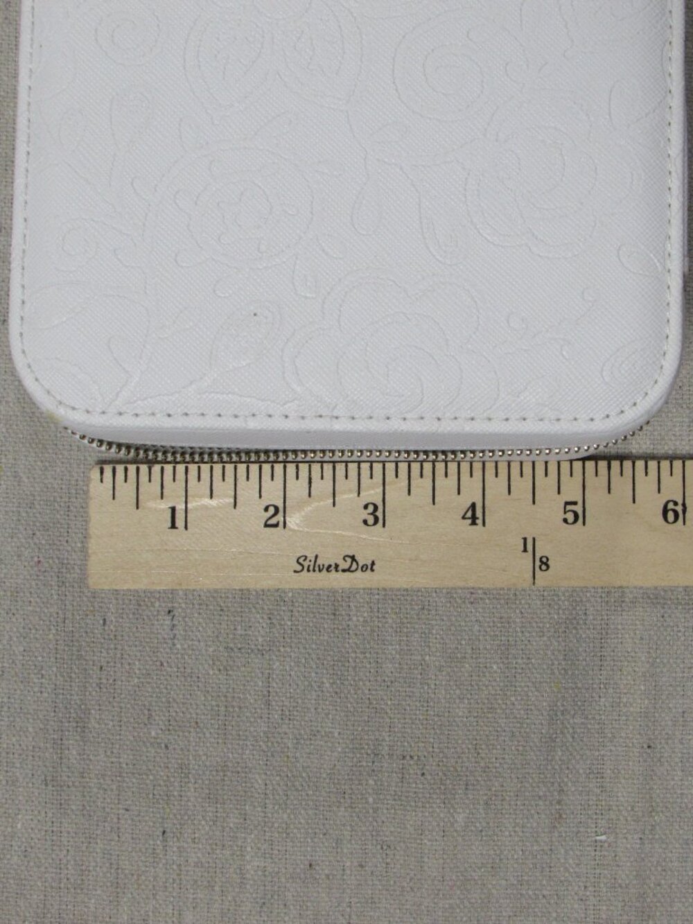 Pandora White Travel Jewelry Box Embossed Floral Gold Zipper Gray Velvet Lining - Picture 12 of 16